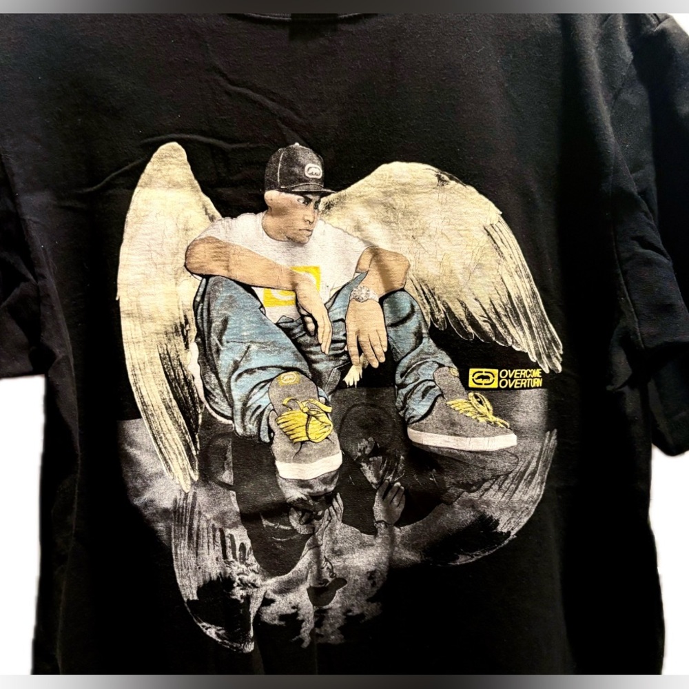 Vintage Ecko Unlimited Angel Wing Overcome Overturn Black Graphic Tee - Picture 6 of 11
